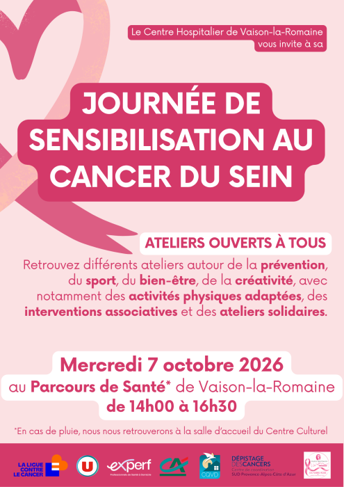 Affiche octobre rose centre hospitalier Vaison-la-Romaine