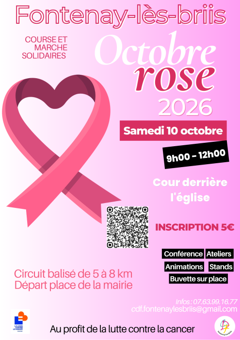 Affiche Octobre Rose à Fontenay-lès-Briis : course et marche solidaires, samedi 10 octobre 2026 de 9h à 12h