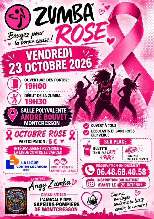 L'Amicale des sapeurs pompiers de Montcresson organise une Zumba rose