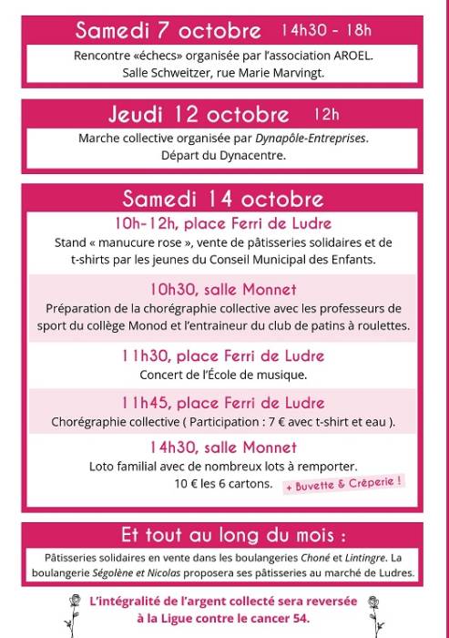 Programme de Ludres dans le cadre d'Octobre Rose
