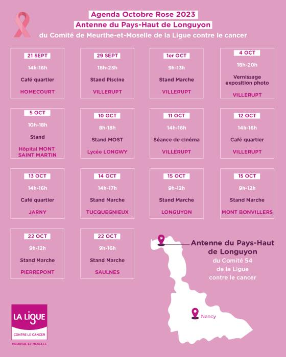 Agenda octobre rose 2023 antenne du Pays Haut 2023