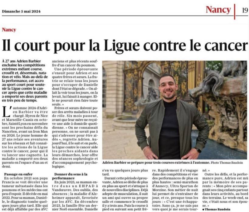 Adrien Barbier, Parrain du Comité 54 de la Ligue contre le Cancer Adrien Barbier, Parrain du Comité 54 de la Ligue contre le Cancer