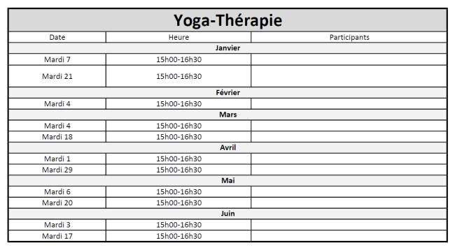 Horaires Yoga-Thérapie